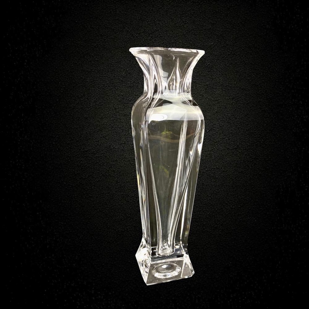 Kristalkolor Italy Crystal Bud Vase Tulip Style Clear Ribbed Glass 1970s-2000s